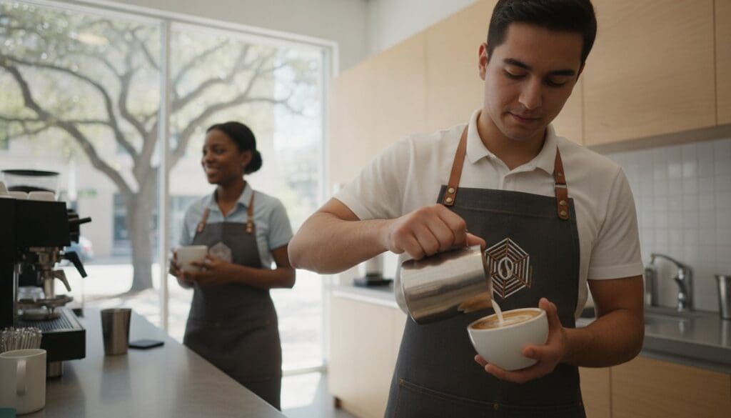 Custom Embroidered Aprons for Coffee Shops in Houston: The 2026 Branding Guide