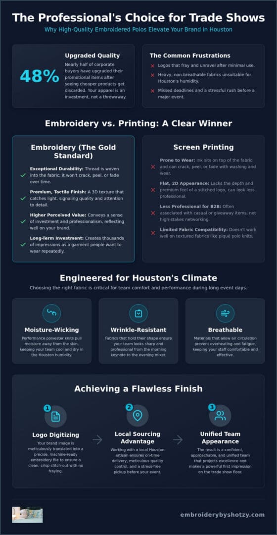 Custom Polos for Trade Shows in Houston: The Professional’s Guide to Branded Apparel