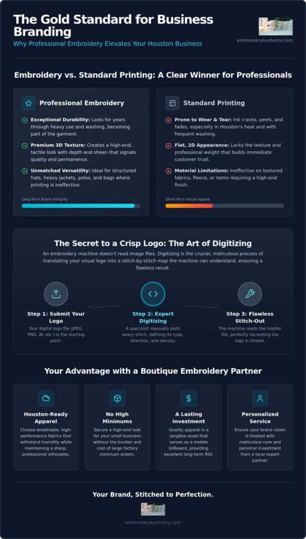 Small Business Logo Embroidery Houston: The 2026 Guide to Professional Branding