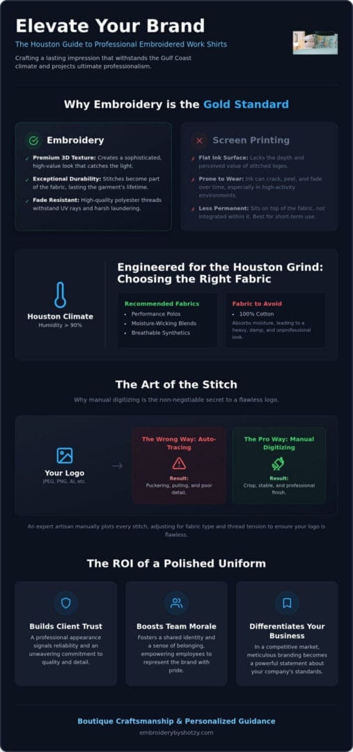 Custom Embroidered Work Shirts in Houston: The Ultimate Guide to Professional Branding