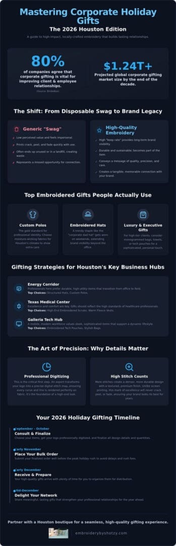 Corporate Holiday Gifts Houston 2026: The Ultimate Guide to Personalized Embroidery