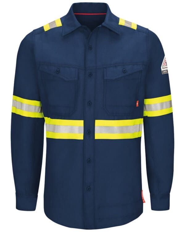 Bulwark QS40E Men's FR iQ Series® Endurance Enhanced Visibility Work Shirt in Navy, front