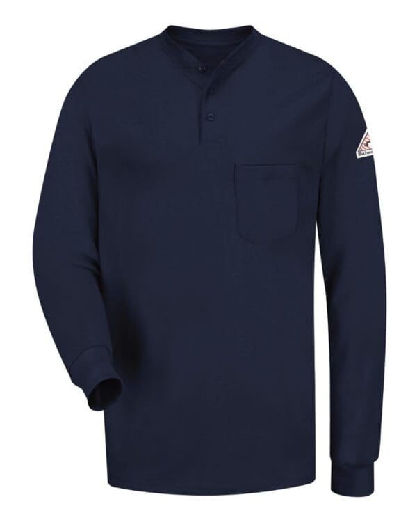 Bulwark SEL2 Men's FR Long Sleeve Henley Shirt in Navy, front