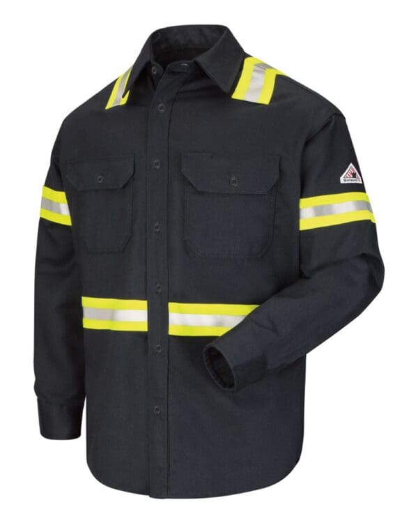 Bulwark SLDT Men's FR Enhanced Visibility Uniform Shirt in Navy, front