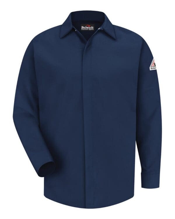 Bulwark SLS2 Men's FR Pocketless Concealed-Gripper Work Shirt in Navy, front