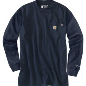 Carhartt 100235 Men's FR Force Long Sleeve Pocket T-Shirt in Dark Navy, front