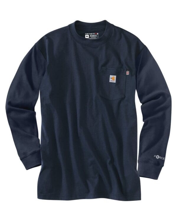 Carhartt 100235 Men's FR Force Long Sleeve Pocket T-Shirt in Dark Navy, front