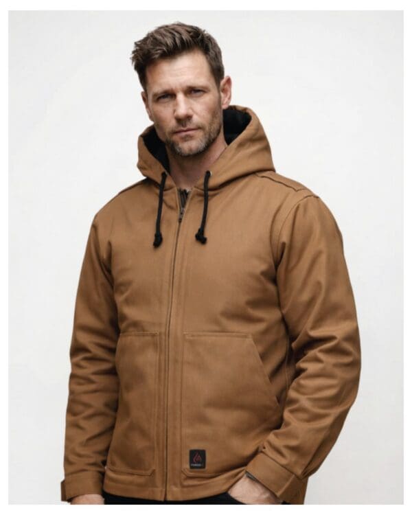 Forge FR MFRIJDH006 Men's FR Insulated Duck Jacket with Detachable Hood in Brown, front