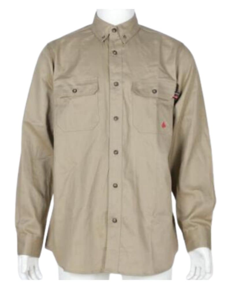 Forge FR MFRLB2PS024 Men's FR Solid Button Work Shirt in Khaki, front