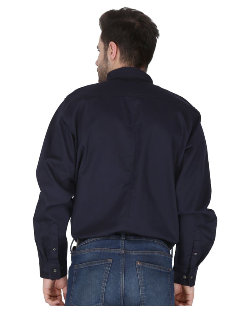 Forge FR MFRLB2PS024 Men's FR Solid Button Work Shirt in Navy, back
