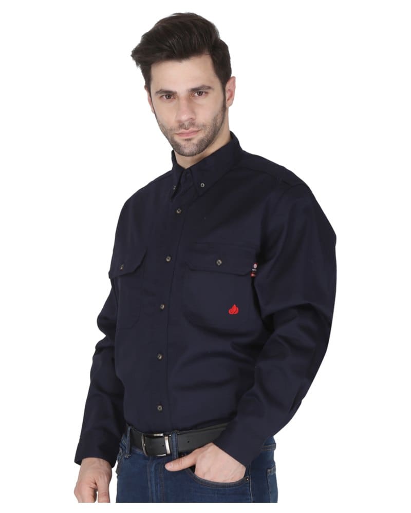 Forge FR MFRLB2PS024 Men's FR Solid Button Work Shirt in Navy, front