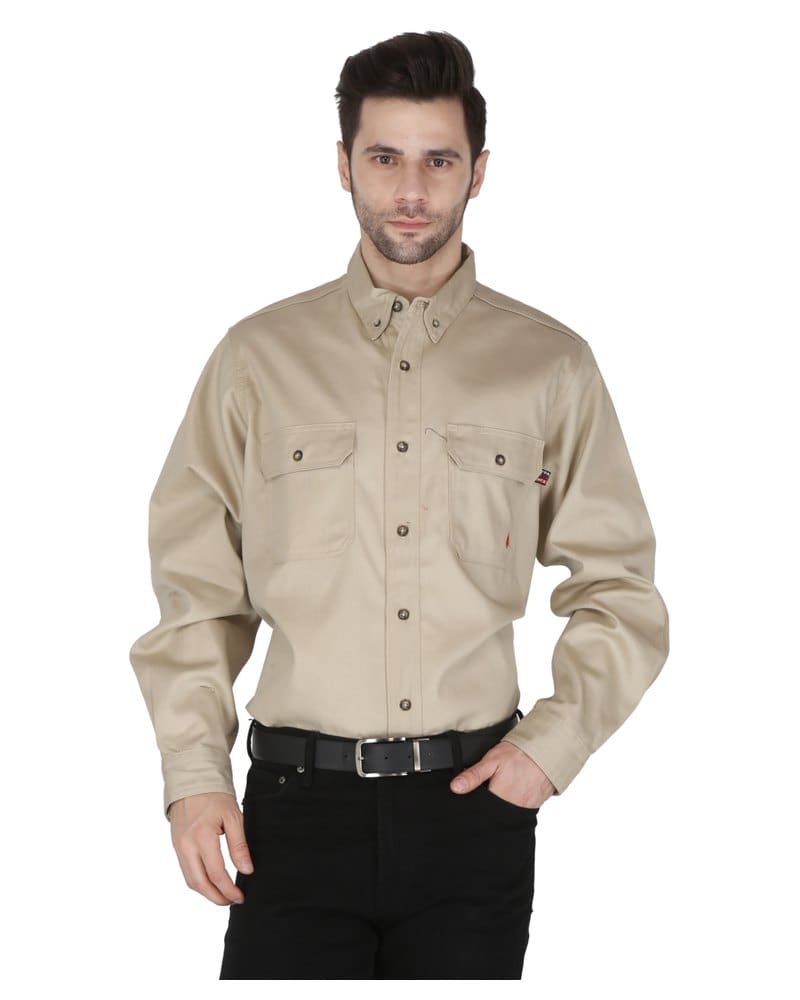 Forge FR MFRLB2PS024 Men's FR Solid Button Work Shirt in Stone, front