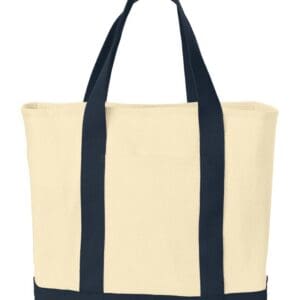 Port Authority B400 Ideal Twill Two-Tone Shopping Tote - Natural/Navy front
