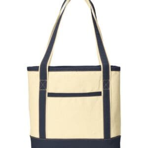 Port Authority BG412 Medium Cotton Canvas Tote - Natural/Navy front