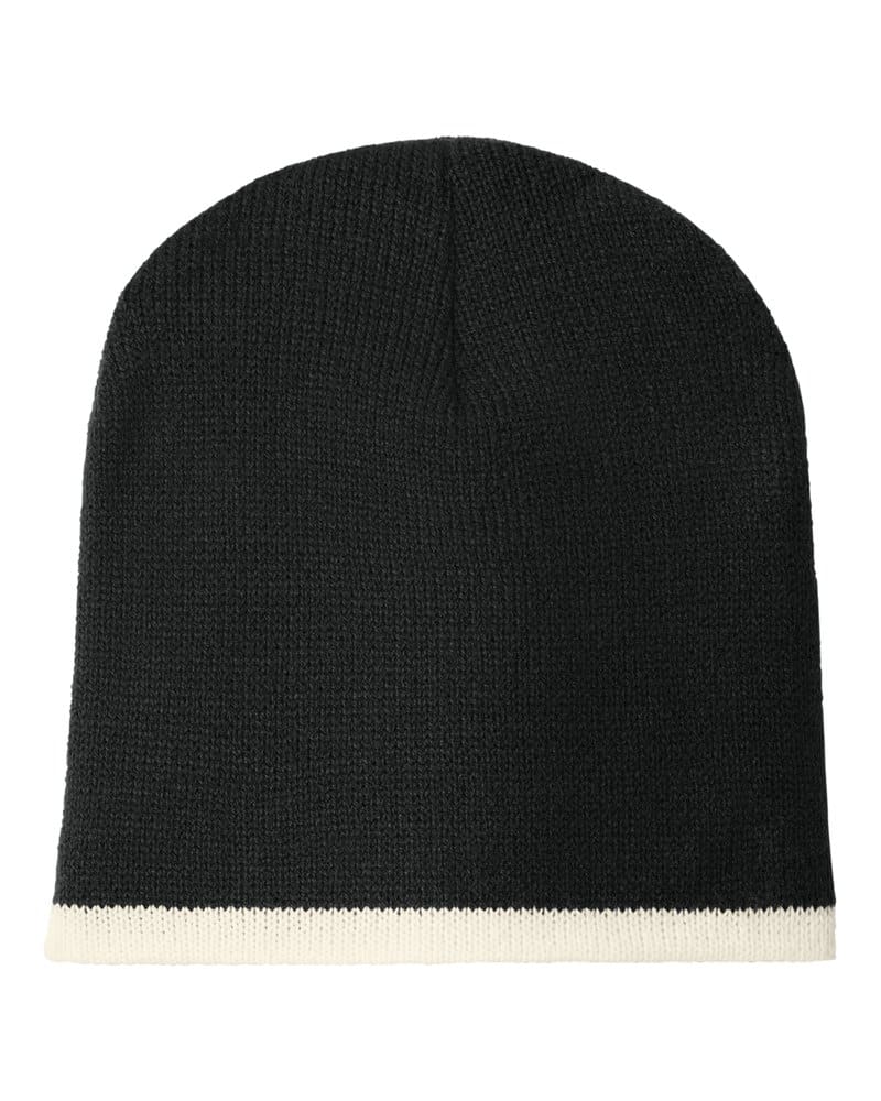 Port Authority CP91 Beanie Cap - Black/Natural front