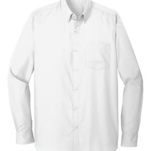 Port Authority W100 Long Sleeve Carefree Poplin Shirt - White front