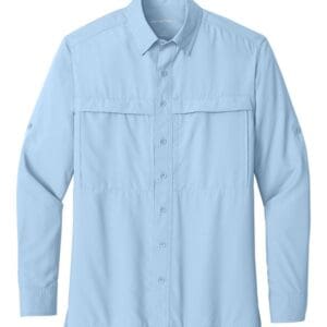 Port Authority W960 Long Sleeve UV Daybreak Shirt - Light Blue front