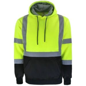 Safety Brite SB-C3MWBBP Class 3 Hi-Vis Pullover Hooded Sweatshirt in Yellow, front