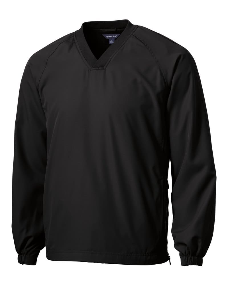 Sport-Tek JST72 V-Neck Raglan Wind Shirt - Black front